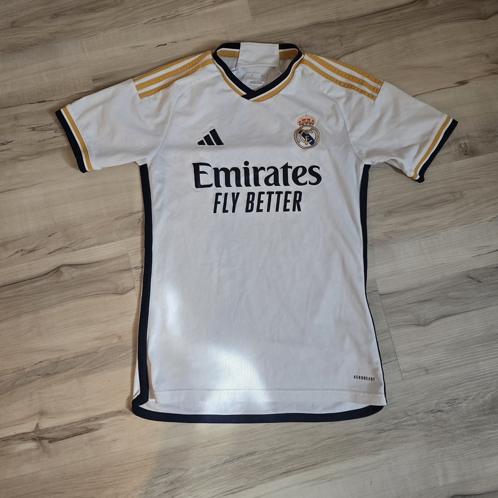 Adidas Real Madrid White Jersey with Gold and Black Accents 23/24